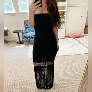 DAVID MEISTER Strapless Fringe Midi Dress 2